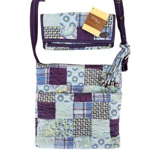 NWT Donna Sharp Quilted Patchwork Adjustable Crossbody Bag & Matching Wallet Set